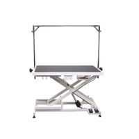 Table de toilettage pour animaux de compagnie avec levage par transformateur, actionné par l'actionneur Linak de Danemark, revêtement à motif de pierre de marteau blanc