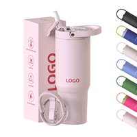 Gobelet de voyage isotherme rose en acier inoxydable, anti-fuite, avec paille rabattable et poignée, personnalisable, disponible en 32oz, 24oz, 20oz, pour la vente en gros