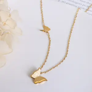 Moge Kolye Wholesale Dainty Jewelry Sandblasting Rose Gold 18k Gold Plated Butterfly Necklace For Women