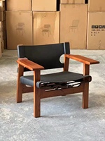 Fauteuil lounge en bois Purelyfeel, capitonné en cuir véritable, ergonomique, durable, écologique, style nordique moderne, pour hôtel, salon