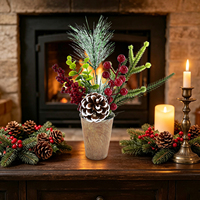 Mini sapin de Noël artificiel avec baies rouges, aiguilles de pin, base en toile de jute, 25 cm (9,8 po), décoration de table, vente en gros, OEM