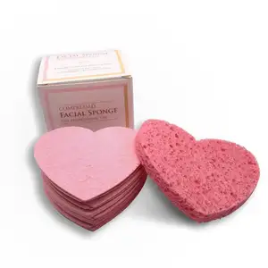 New Heart Shape Compressed Facial Cleaning Expanding Sponge Cellulose Wood Pulp Sponge