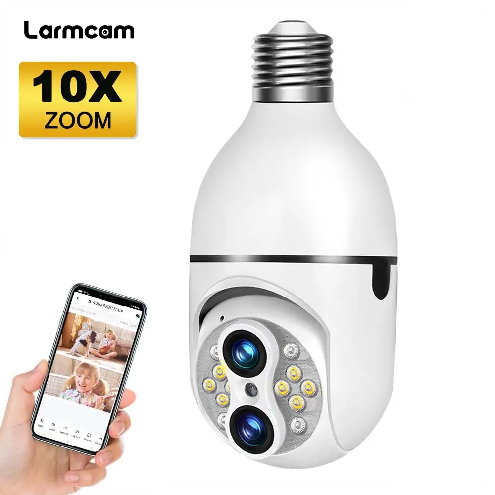 4MP Wireless Wifi Bulb Camera dual lens 10X Zoom PTZ Security Camera Smart Motion Detection Two Way Audio Video Surveillance