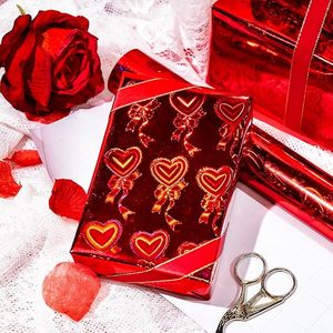 orignal pink and <b>red</b> holographic iridescent metallic hearts and bow foil wrapping <b>paper</b> for Valentine's Day and wedding - Product Image 5