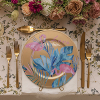 Assiette de présentation de luxe en plastique doré incrusté, 13 pouces, design moderne, haute qualité pour mariages, maisons et fêtes