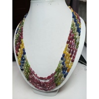 Collier de perles ovales facettées en saphir naturel multi-couleurs avec 5 rangs, prix de gros pour la fabrication de bijoux