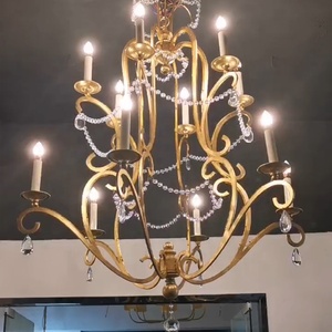 Lampe de salon en fer américain Lampe de salle à manger Lustre de chambre à coucher Lustre de café créatif Lustre de feuille d'or vintage Lampe en cristal - Product Image 3