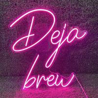 Letrero LED de Neón con Letras Cursivas Rosadas Deja Brew |   Control Bluetooth con Texto Personalizable |   Garantía de 2 Años a Prueba de Agua IP67 para Cafeterías