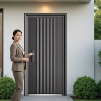 Porte d'entrée extérieure moderne en acier inoxydable, antivol, avec panneau nervuré, pour maison ou école