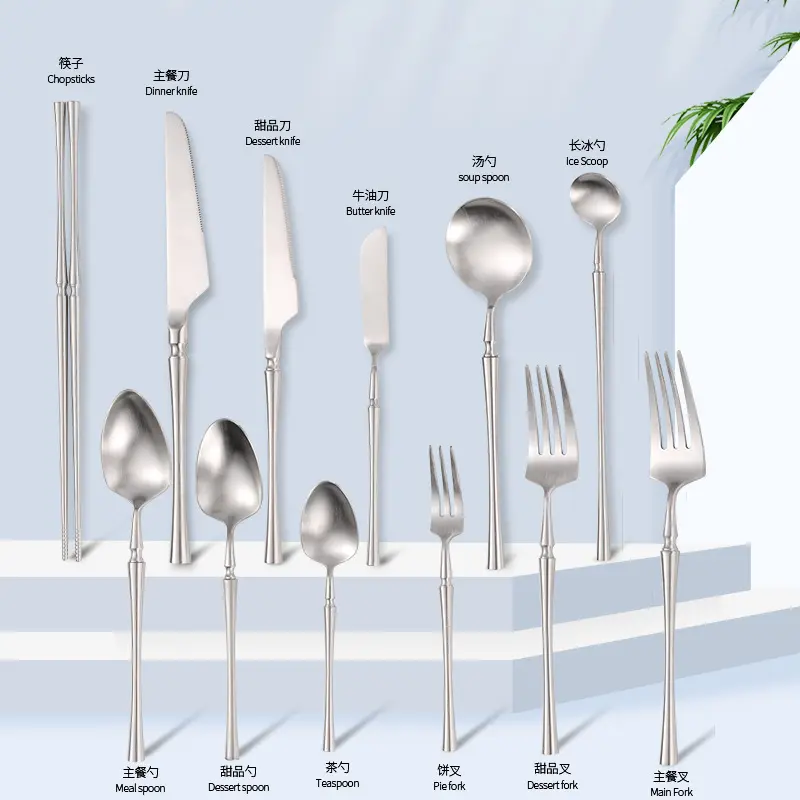 304 Matte Silver Cutlery Set Stainless Steel Knife Fork Spoon Silverware Metal Flatware Gold Flatware For Restaurant
