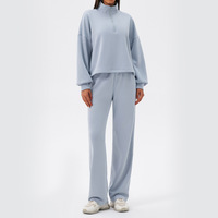 Ensemble de survêtement 2 pièces personnalisé pour femme : sweat-shirt chaud à col plié et pantalon de jogging ample pour le yoga et le fitness