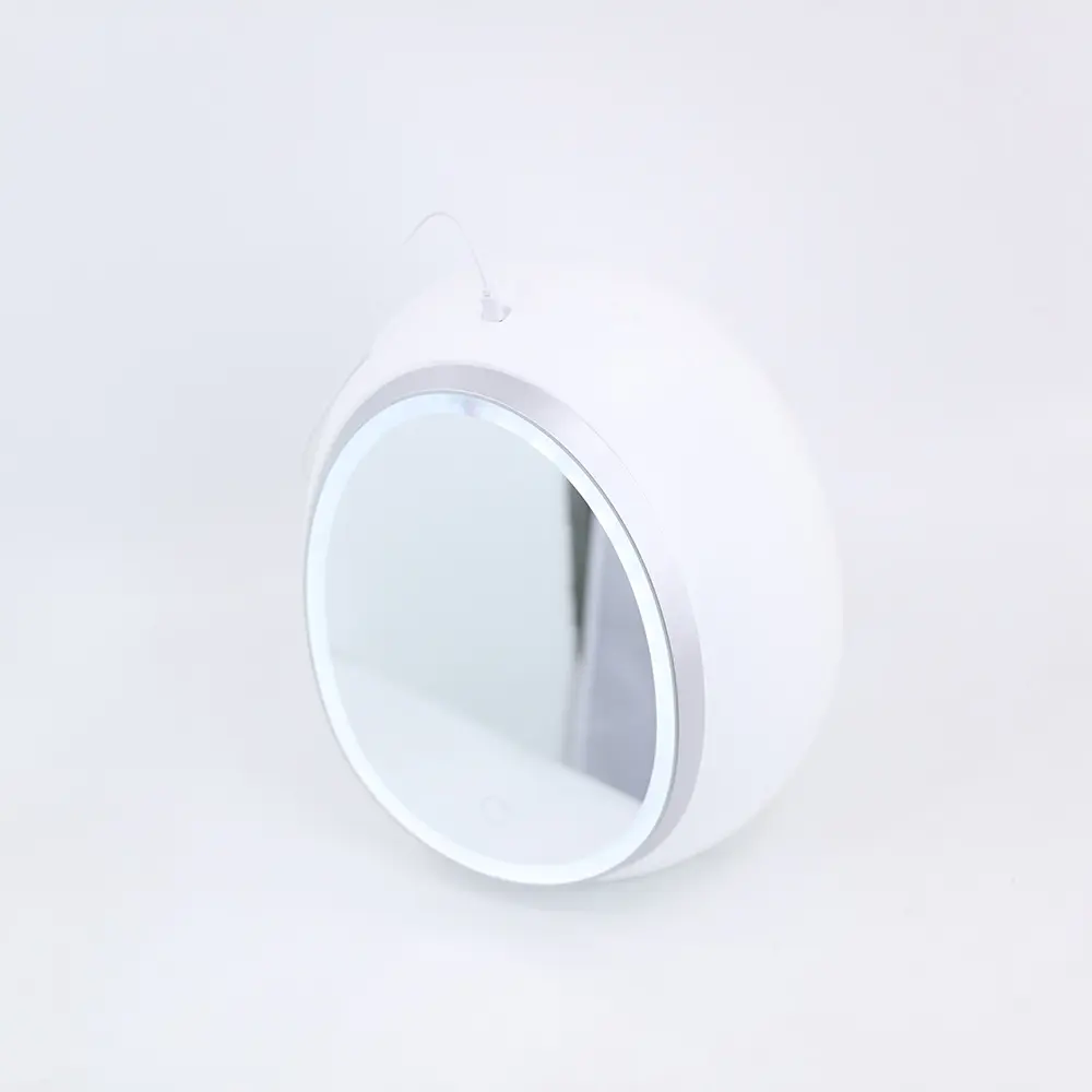 Egg Shaped Cosmetic Mirror com Storage Box Design portátil com carga USB para uso feminino