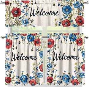 Rideaux de cuisine patriotiques 4 juillet motif cœur, rouge, blanc, bleu, étoiles, 3 pièces, petits rideaux de café, pour salle de bain - Product Image 2