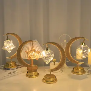 Lâmpada decorativa LED para decoração de casa, luz do Ramadã, novo em 2024, Eid Mubarak, lua, estrelas e cordas, decoração muçulmana para ambientes internos, novidade de 2024