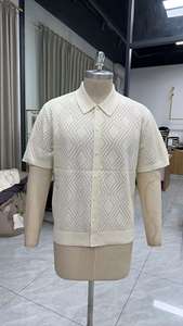 Camicia <span class=keywords><strong>Polo</strong></span> Estiva da Uomo in Maglia Bianca Crema con Occhielli, Maniche Corte, Traspirante, con Bottoni - Product Image 5