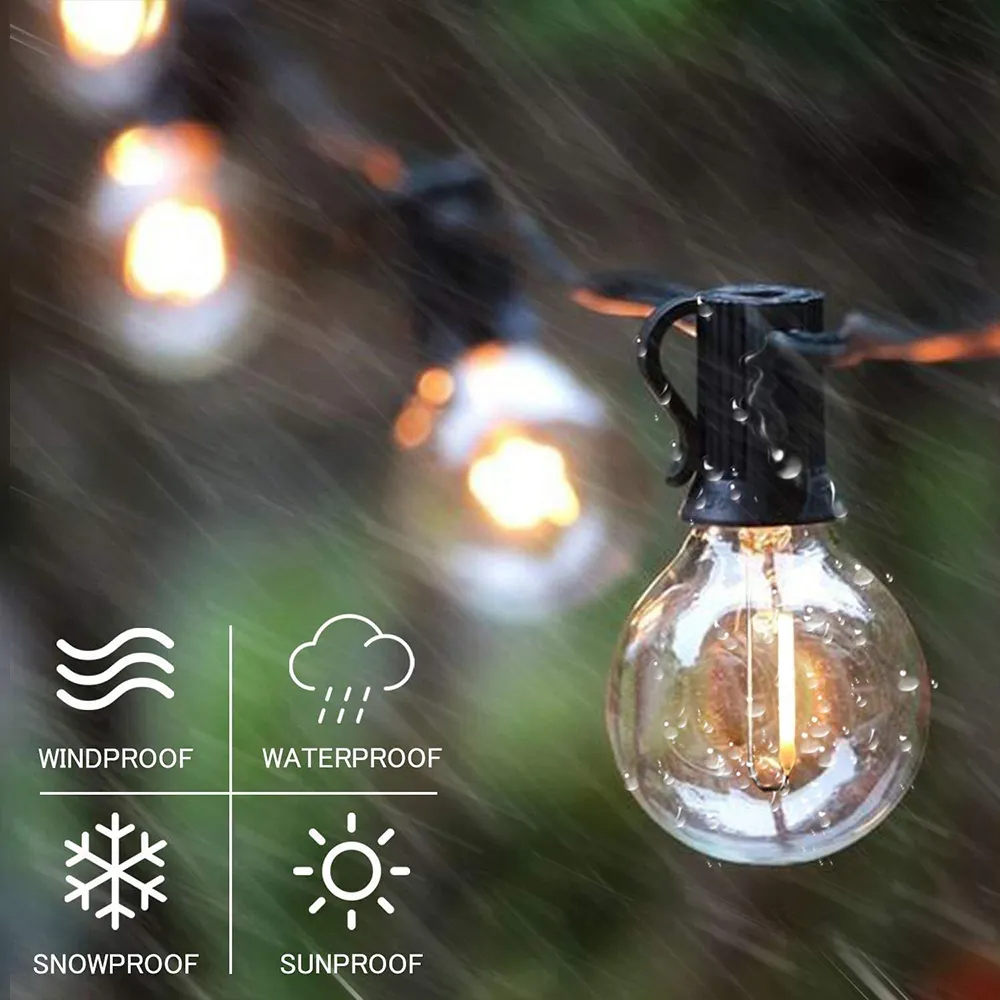 Wetterbeständiges kommerzielles hängelampe für Hinterhof Bistro Pergola Party-Dekoration LED G40 Solar Weihnachten gelbe String-Lichter