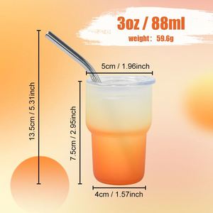 Mini-gobelet en verre dégradé de 3 oz, corps givré transparent avec couvercle et paille – Tasse à vin simple et élégante pour cadeau quotidien, bar ou fête - Product Image 4