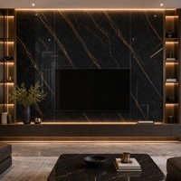 Panneau mural en marbre UV WYRAX 1220x2440mm 3.2mm Marbre noir doré Luxe Haute brillance Imperméable Fond de télévision
