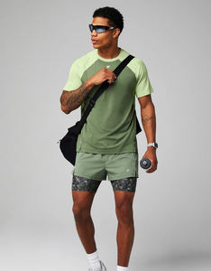 Manica Raglan 2 colori 95% in poliestere 5% Spandex Sport GYM asciugatura rapida umidità Custom Logo del marchio da uomo T-Shirt girocollo - Product Image 3