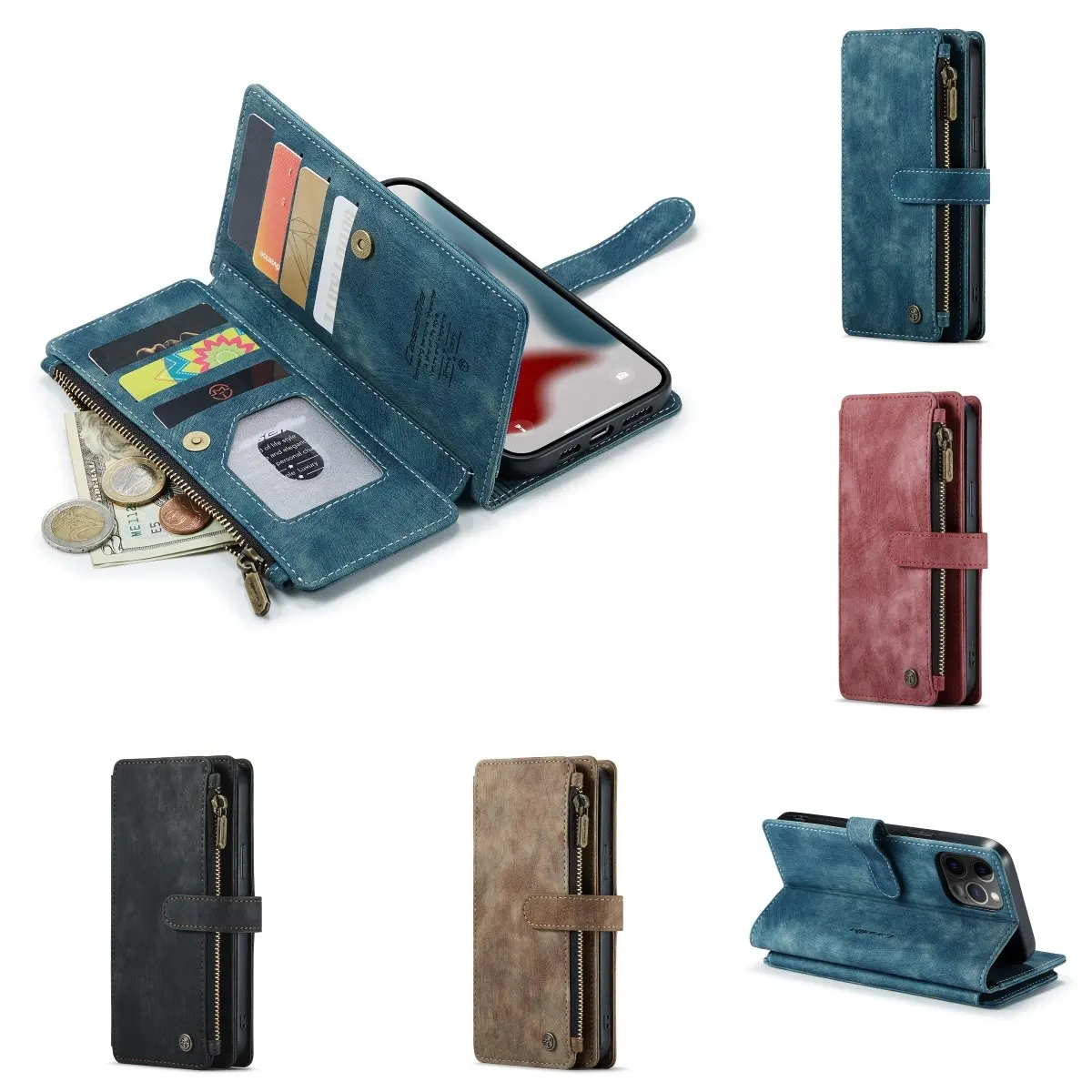 New Luxury CaseMe Phone Case Leather Wallet With Card Holder Leather Wallet Case For IPhone 7 8 X XR XS Max 11 12 13 Pro Max