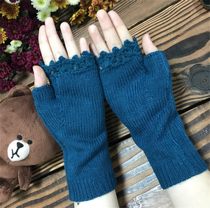 S9528 femmes fait à la main gris tricoté automne hiver gants chauffants rétro Crochet Floral acrylique gants mitaines pour temps froid - Product Image 6