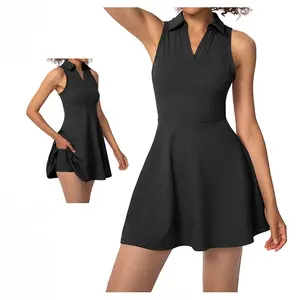 Custom Polo Collar design Gym Fitness Sports Dress V Neck Women Ball Pockets Golf Skirt Tennis Dress