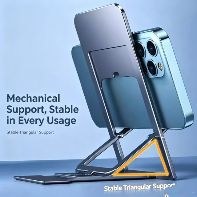 Durable Metal & ABS Phone Stand, Multi-Angle Foldable Desktop Holder