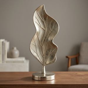 Silver Aluminium Leaf Tabletop Decor Sculpture Decorative Metal Leaf Statue Modern Botanical Accent <b>Ornament</b> for Home Office - Product Image 1