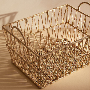 Woven <b>Storage</b> <b>Basket</b> Rectangle With Handles Handmade For Towel Clothing Toy Organization - Product Image 2