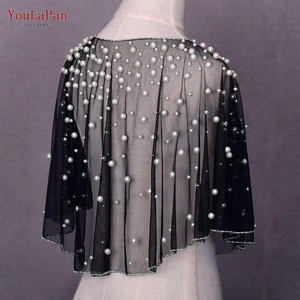 YouLaPan VG31 Nylon Bridal Cropped Pearl Beaded <strong>Sheer</strong> Cover-Up <strong>Jacket</strong> with Elegant Modern Design - Product Image 3