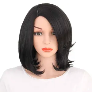 Aisi Hair Wholesale Bob Wigs Natural Black Side Part Short Straight Heat Resistant Synthetic Fiber Hair Wigs For Women