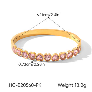 Versatile Ladies <b>Stacking</b> <b>Bracelet</b> High Polished Stainless Steel Embedded Shiny Pink Cubic Zirconia 18K Gold Daily Accessories - Product Image 5