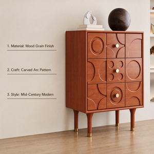 Medieval-style Solid Wood Disassembled Bedside Cabinet Minimalist Three-<strong>drawer</strong> Chest Nordic Carved Log-style Elevated Nightstand - Product Image 3