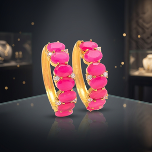 Boucles d'oreilles pendantes en calcédoine fuchsia et pierres CZ, en argent sterling 925 plaqué or, bijoux tendance pour unisexe, idéales pour un anniversaire - Product Image 3