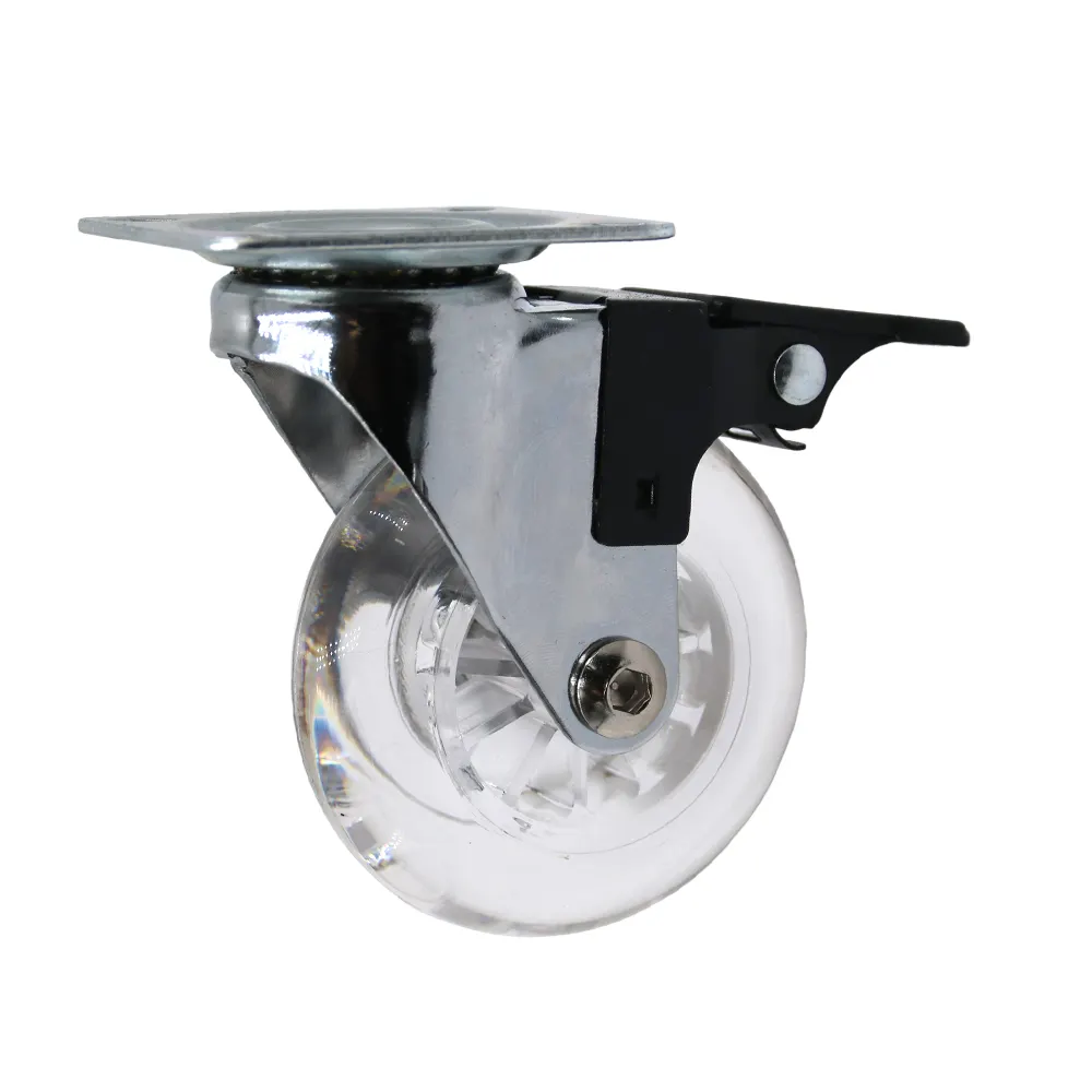 1 2 3 inch transparent pu castor wheels swivel caster wheels with total brake office chair silent furniture caster wheel
