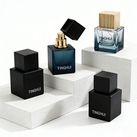 Set de Regalo de Perfume en Botella de Vidrio Degradado Azul Marino con Caja Transparente, Logotipo Personalizado, Atomizador Cuadrado, Botella de Fragancia de Vidrio de Alta Gama para Hombre