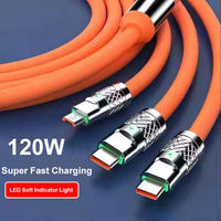 Kabel Data Pengisian Cepat USB 3 in 1 6A 120W Murah, Kabel Pengisian Cepat USB-C dari Paduan Seng, Silikon, dan PVC untuk Ponsel