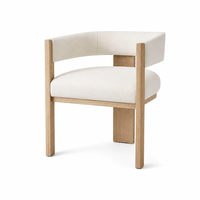 Fauteuil de salle à manger moderne à dossier incurvé en bois clair, rembourré crème avec accoudoirs, pour hôtel et restaurant
