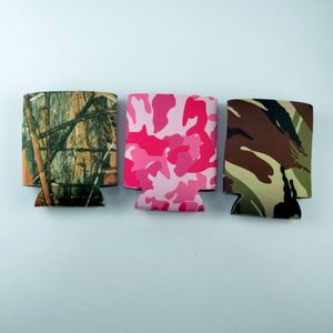 Coozies personnalisés de haute qualité avec logo sur mesure, motif camouflage, en néoprène vierge, pour canettes de café glacé et de bière, modèle Slap Slim - Product Image 5
