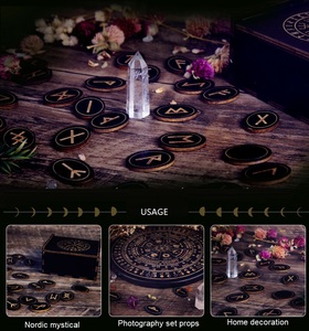 2024 ใหม่ไม้แกะสลัก Runes Runi สัญลักษณ์ประทับหินแม่มดการทําสมาธิ 25pcs ไวกิ้ง Runes - Product Image 5