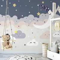 Murale personnalisée 3D peinte à la main, ciel étoilé, nuages, lune, dessin animé, chambre d'enfant, princesse, chambre à coucher, papier peint photo, chambre d'enfant