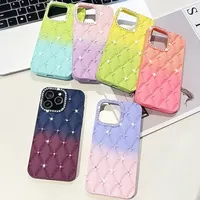 Coque en silicone souple à motif losanges dégradé bicolore pour iPhone 16 15 14 13 12 11 Pro Max 16 Pro PLUS, motif fleur diamant