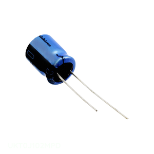 Condensador radial de aluminio de 1000 uF, 20%, 6.3V, con orificio pasante, modelo UKT0J102MPD, del fabricante Channel. - Product Image 1