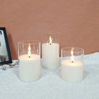 Lot de 3 bougies LED en verre transparent, sans flamme, scintillantes, avec télécommande et minuterie, personnalisables avec logo, pour mariage, vente en gros