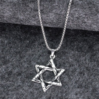 Vente en gros d'usine Bijoux en argent antique juif Acier titane Pendentif étoile à six branches Étoile de David Collier rétro
