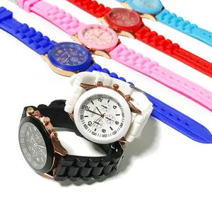 Relógio de pulso com pulseira de silicone geneva, relógio de pulso masculino e feminino com cores diferentes