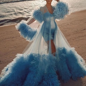 Robe de maternité en tulle à manches bouffantes pour séance photo de mariage printemps 2026, <span class=keywords><strong>cape</strong></span> de plage pour séance photo de grossesse - Product Image 1