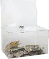 Boîte de donation carrée en acrylique avec serrure et porte-affiche Boîte de commentaire de billet transparente pour la collecte de suggestions de bienfaisance votantes