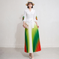 Robe plissée Miyake pour femme, qualité supérieure, style color block, coupe trapèze, motif floral 3D, manches 3/4, avec ceintures, vente en gros