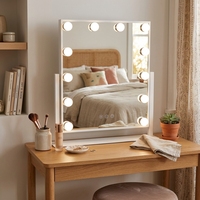 Miroir cosmétique de bureau à une face, carré, avec cadre en métal chromé, éclairé par LED